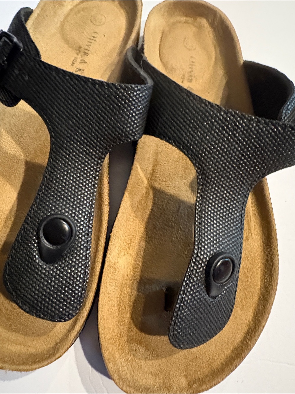 Olivia & Kate Black T Strap Sandals Cork Footbed Size 6.5 Boho Comfort